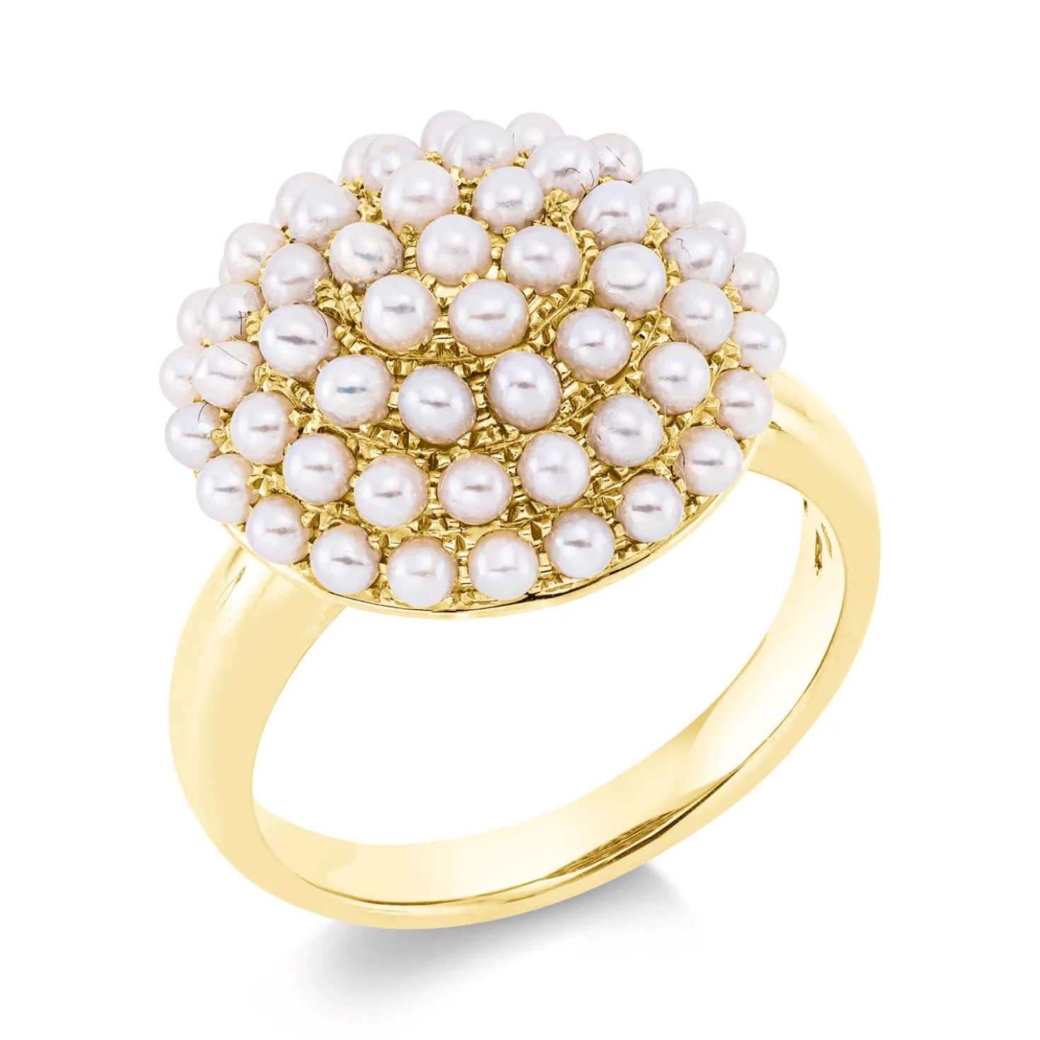 Ring aus 750 Gold Gelbgold 59 Süßwasser-Perlen 1,9mm weiß