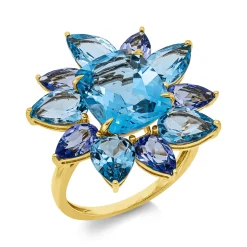 Ring aus 750 Gold Gelbgold 11 Tansanite 11,1ct blau B:22,8mm