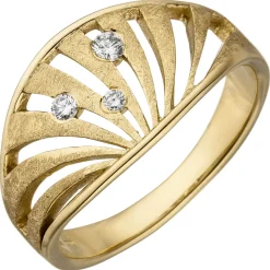 Ring aus 585 Gold Gelbgold teil- 3 Brillanten 0,10 Ct Bogen-Muster