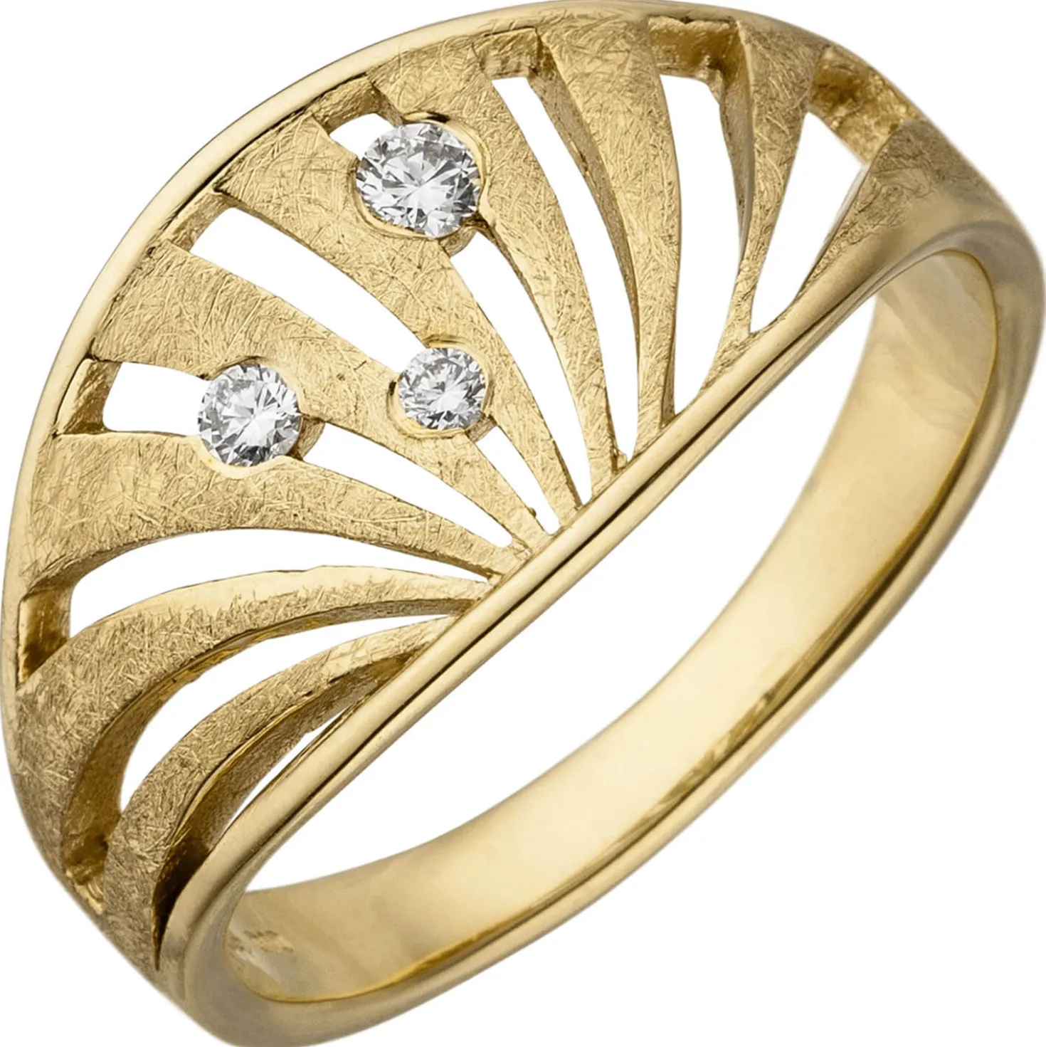 Ring aus 585 Gold Gelbgold teil- 3 Brillanten 0,10 Ct Bogen-Muster