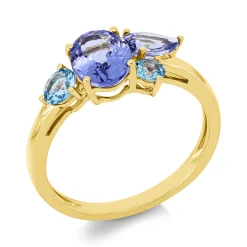 Ring aus 750 Gold Gelbgold 4 Topase 2,5ct blau B:7,5mm