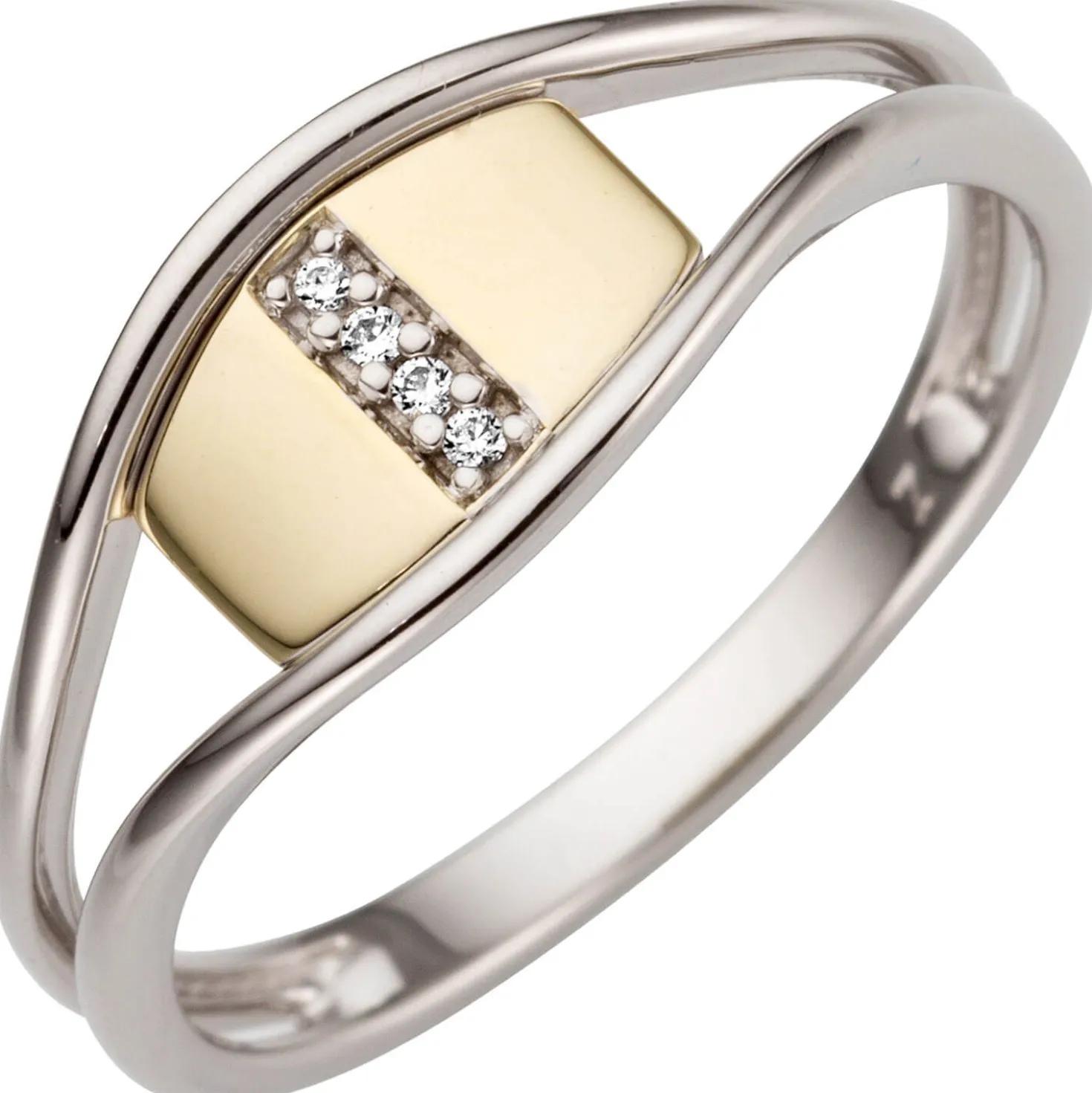 Ring aus 585 Gold Gelbgold & Weißgold bicolor mit 4 Brillanten 0.02Ct W/SI Damen