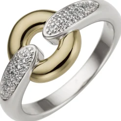 Ring aus 585 Gold Gelbgold & Weißgold mit 32 Diamanten 0.13Ct Brillanten