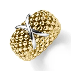 Ring aus 585 Gold gelb/weiß Damenring Fingerring elastisch Himbeer Breite 14mm
