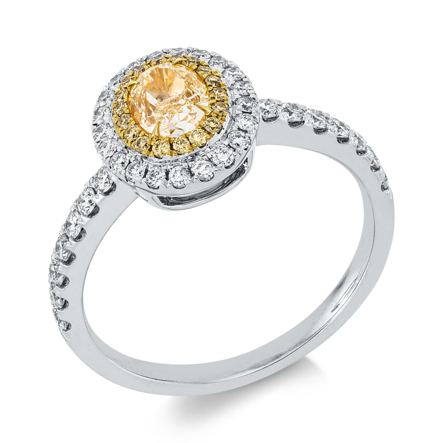 Ring aus 750 Gold gelb/weiß 54 Diamanten 0,96ct B:10mm 4er-Krappe