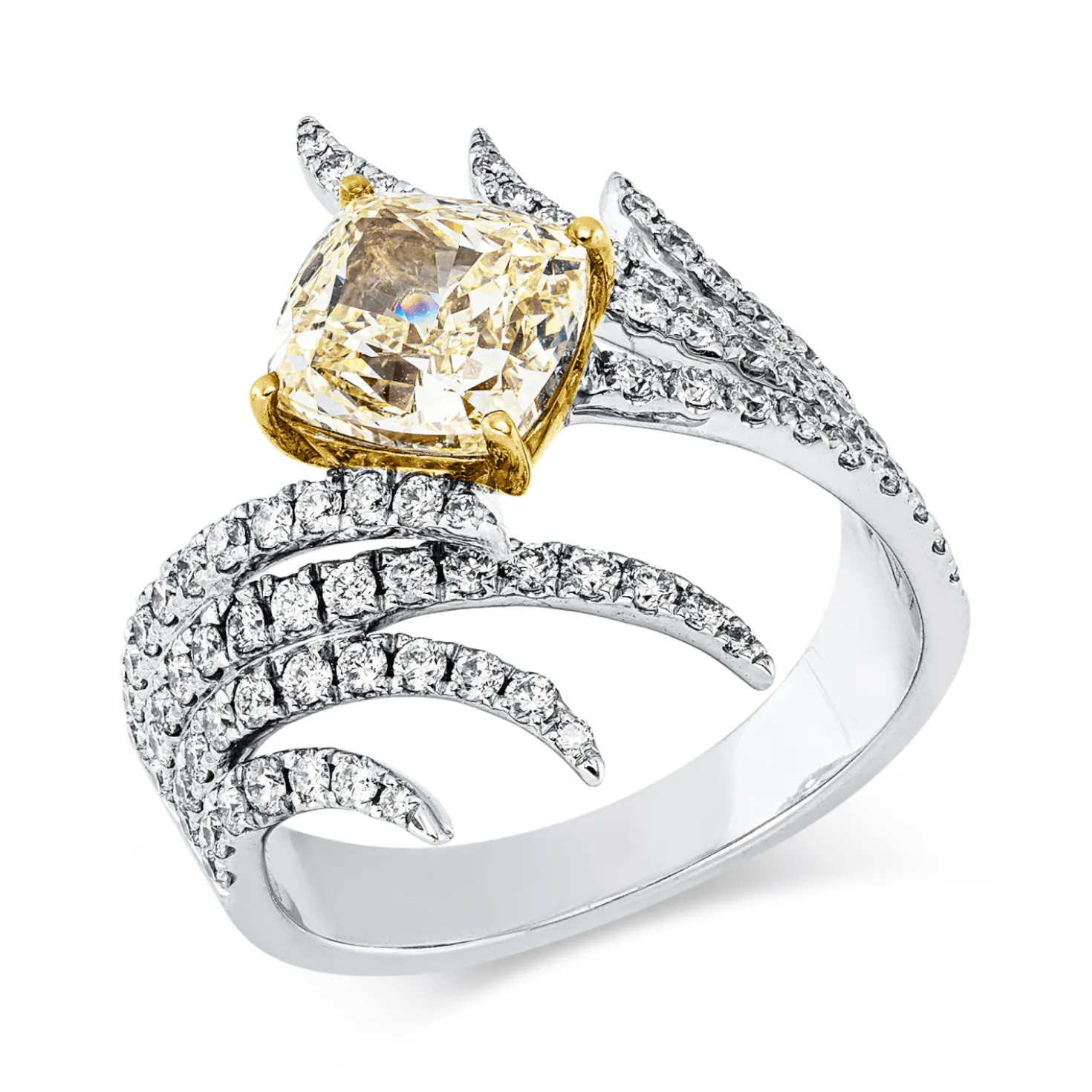 Ring aus 750 Gold gelb/weiß 88 Diamanten 2,77ct B:19,2mm 4er-Krappe
