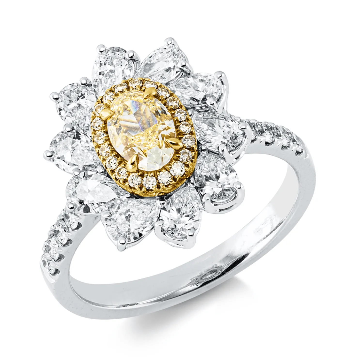 Ring aus 750 Gold gelb/weiß 41 Diamanten 1,87ct F-VVS/VS B:15,6mm