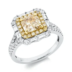 Ring aus 750 Gold gelb/weiß 69 Diamanten 2,74ct gelb-SI2 B:12,9mm 4er-Krappe