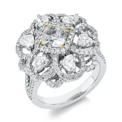 Ring aus 750 Gold gelb/weiß 161 Diamanten 3,32ct grün-SI1 B:20,6mm 4er-Krappe