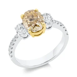 Ring aus 750 Gold gelb/weiß 15 Diamanten 2,79ct TW-SI B:8,5mm 4er-Krappe