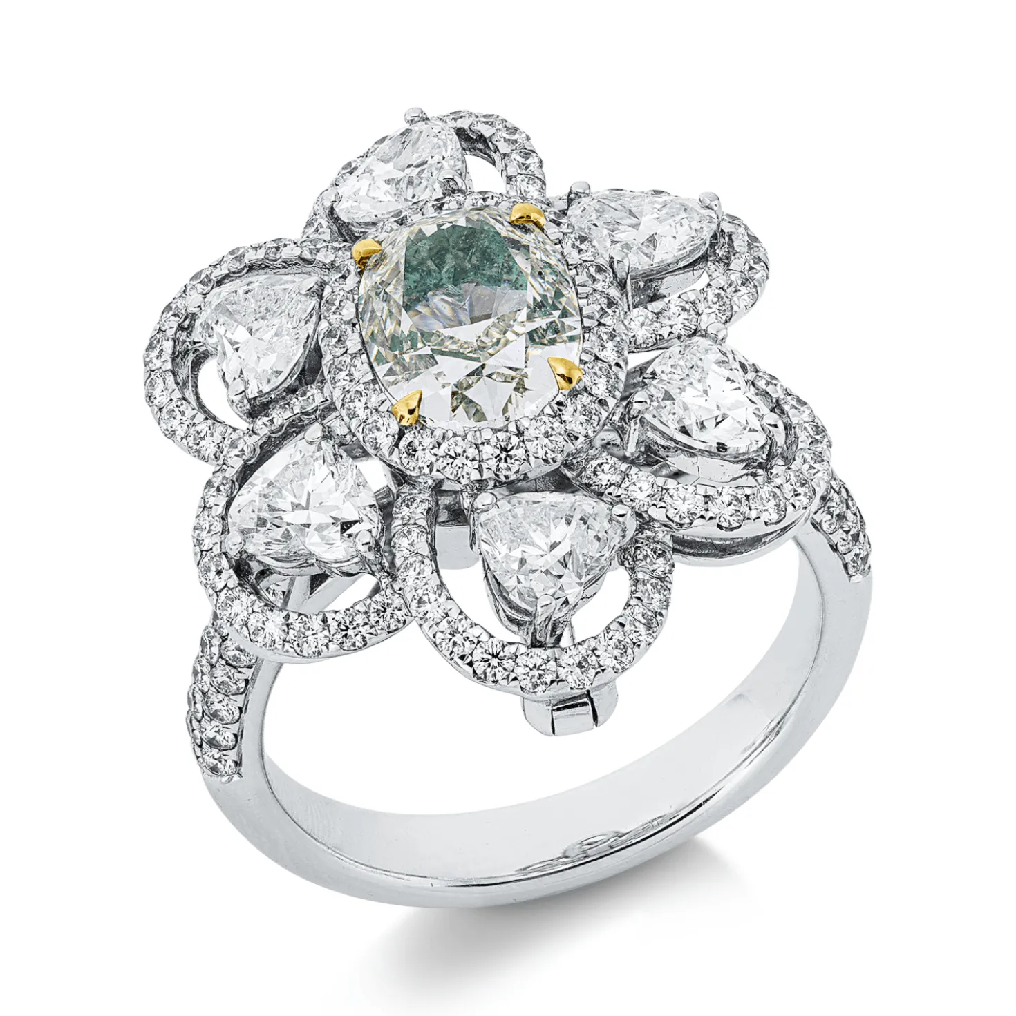 Ring aus 750 Gold gelb/weiß 155 Diamanten 3,93ct TW-VSI/SI B:21,4mm 4er-Krappe