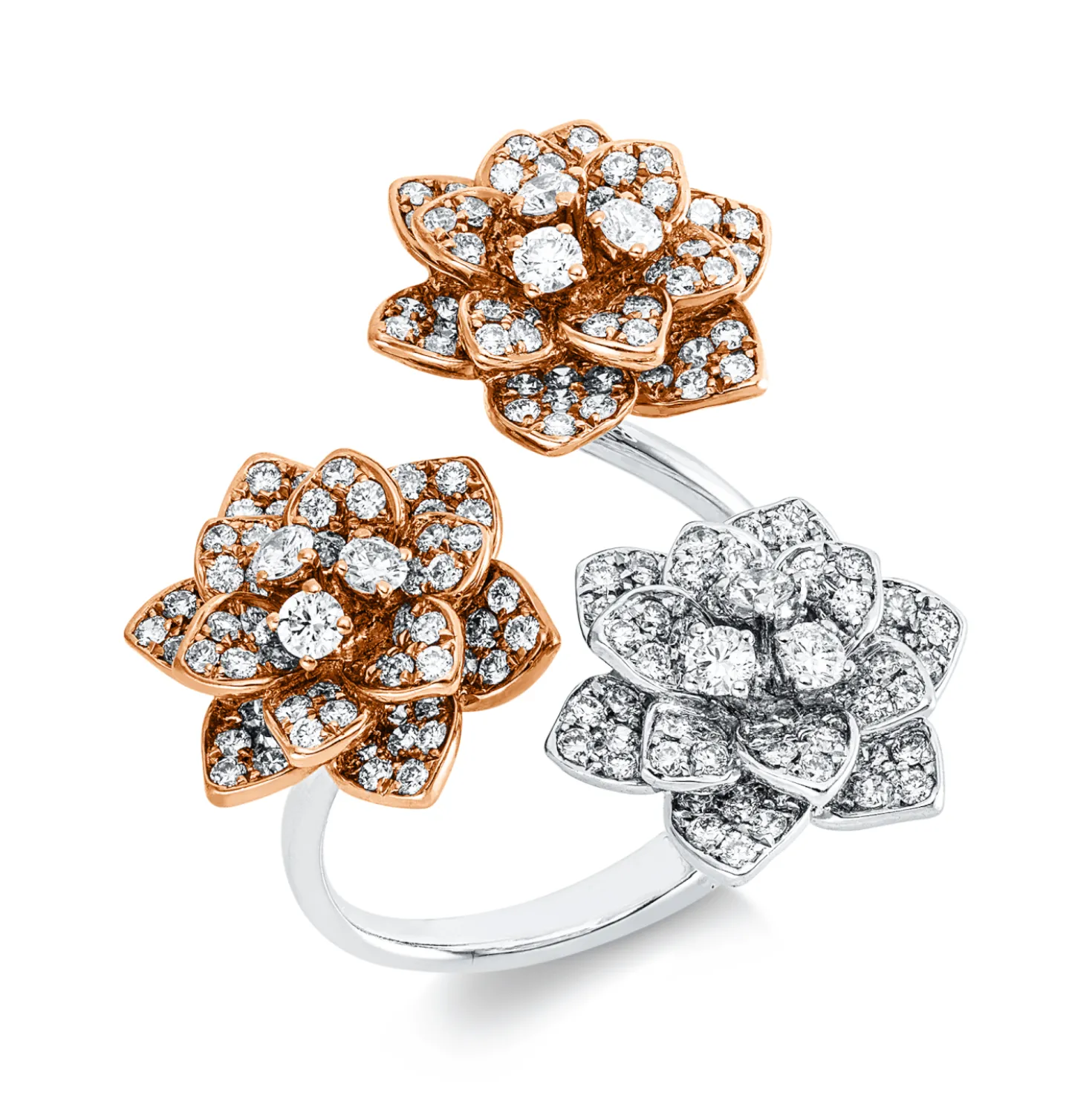 Ring aus 750 Gold gelb/weiß/rot 204 Diamanten 1,84ct TW-VSI/SI B:29mm