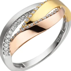Ring aus 585 Gold gelb/weiß/rot tricolor 36 Diamanten Brillanten 0,23 Ct