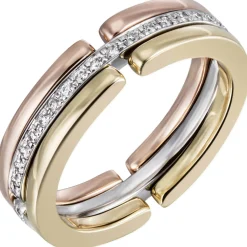 Ring aus 585 Gold gelb/weiß/rot tricolor mit Diamanten rundum 0,21 Ct. W-SI