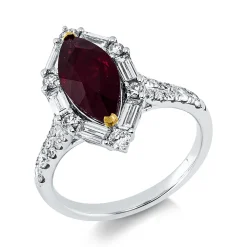 Ring aus 750 Gold gelb/weiß Rubin 3,03ct rot 32 Diamanten 1ct F-SI B:18mm