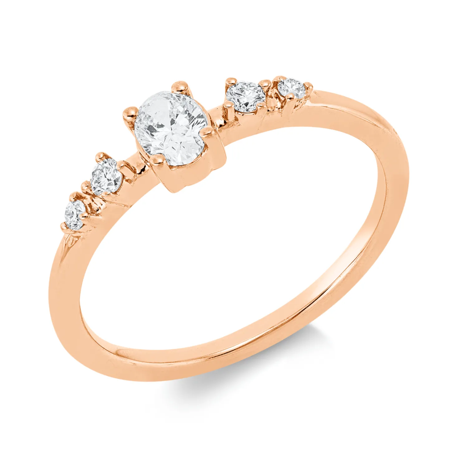 Ring aus 750 Gold Rotgold 5 Diamanten 0,34ct TW-SI B:4,6mm 4er-Krappe
