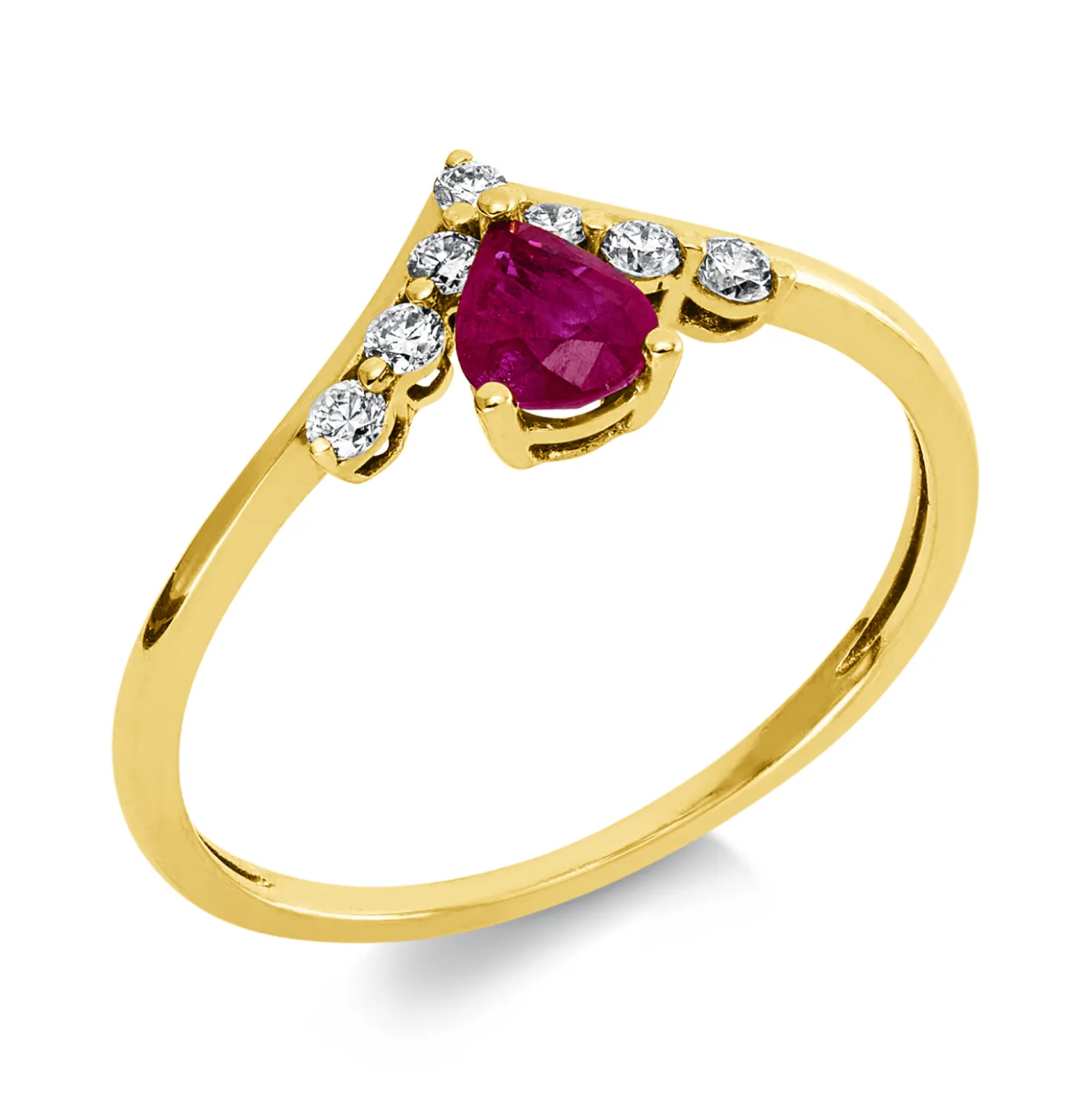 Ring aus 750 Gold Rotgold Rubin 0,39ct rot 7 Brillanten 0,13ct F-SI B:8,1mm