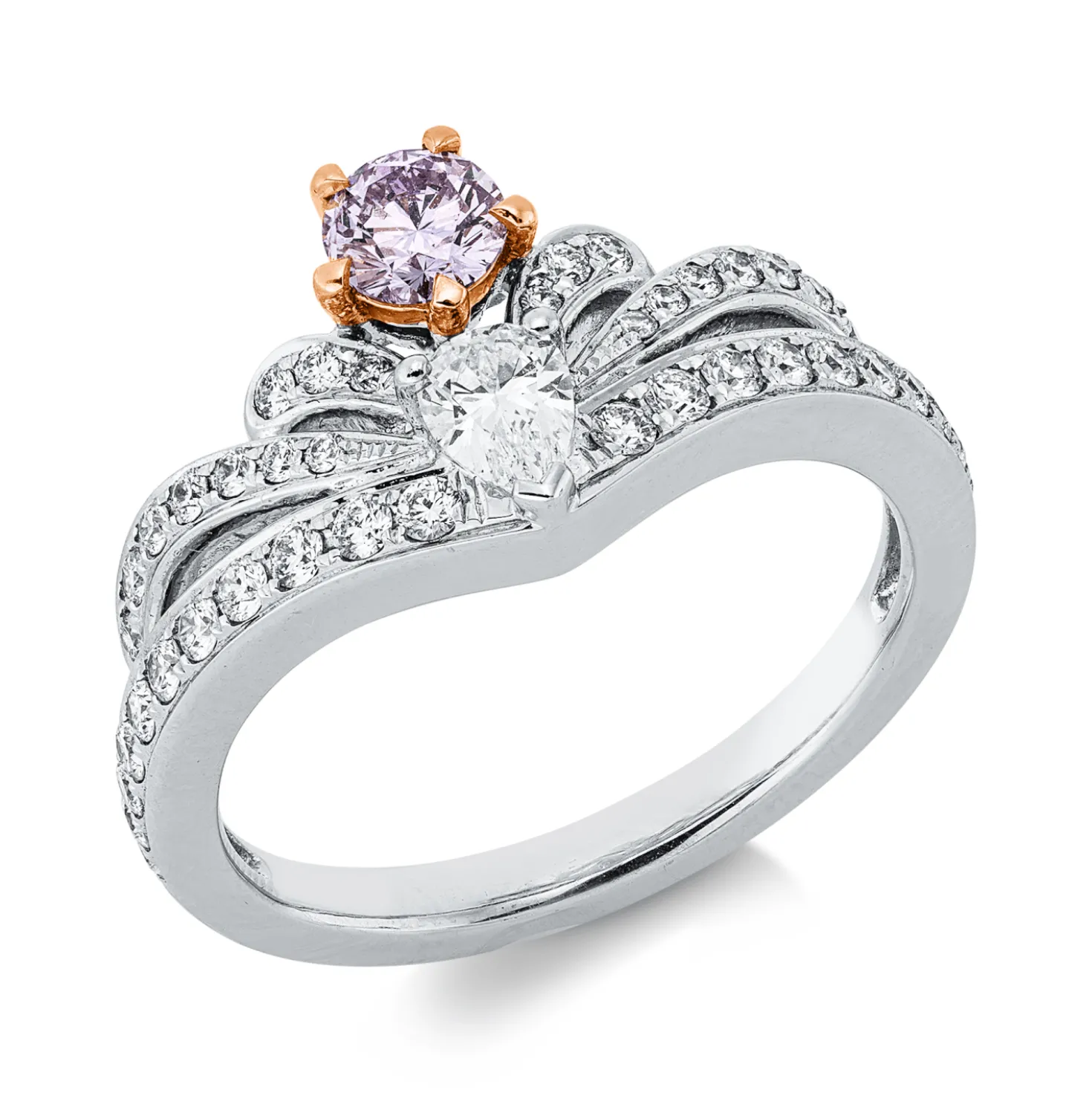 Ring aus 750 Gold Weißgold 18 Brillanten 2,84ct fancy B:3,3mm 4er-Krappe