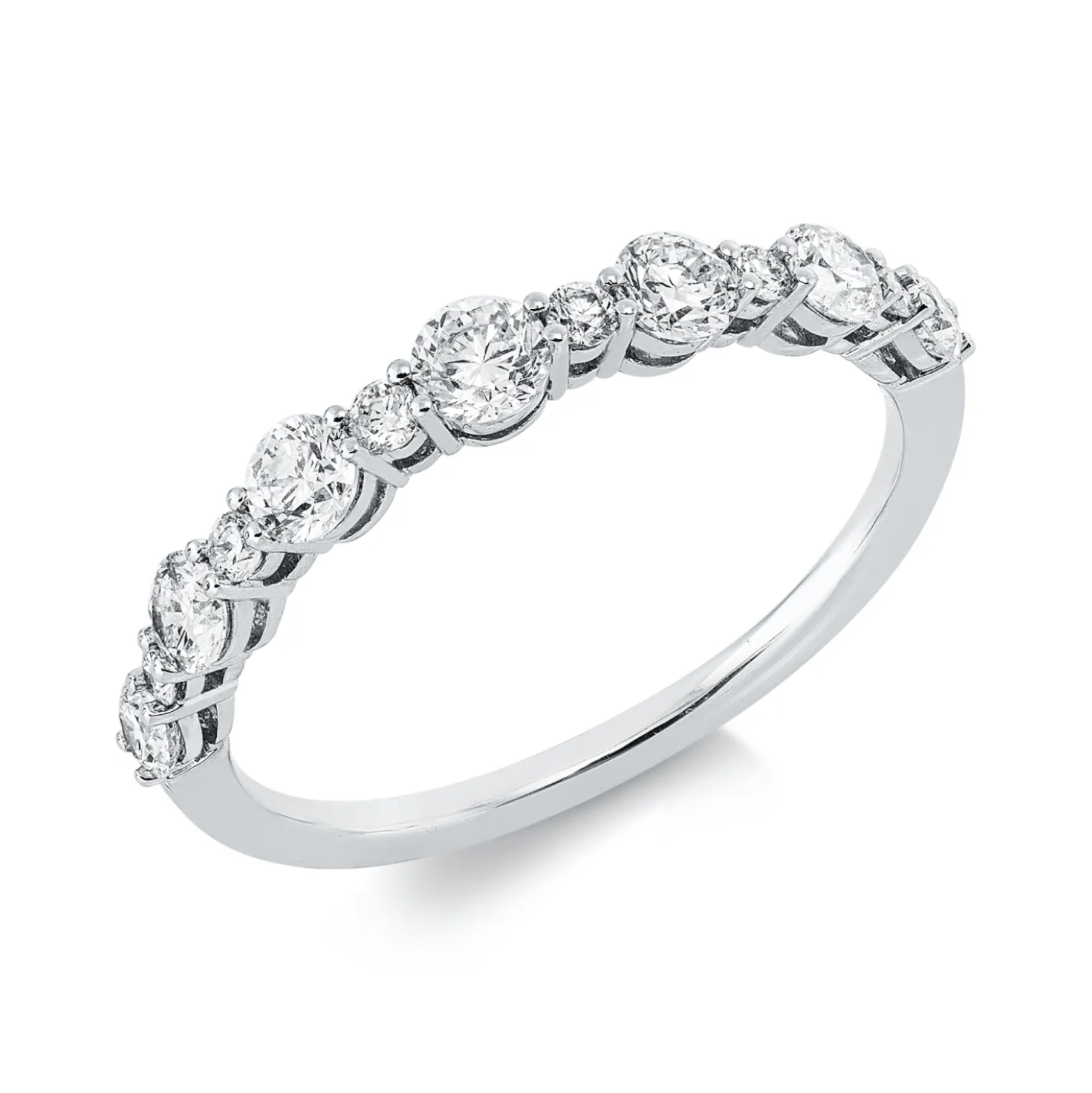 Ring aus 750 Gold Weißgold 13 Brillanten 0,71ct TW-PI B:3,1mm