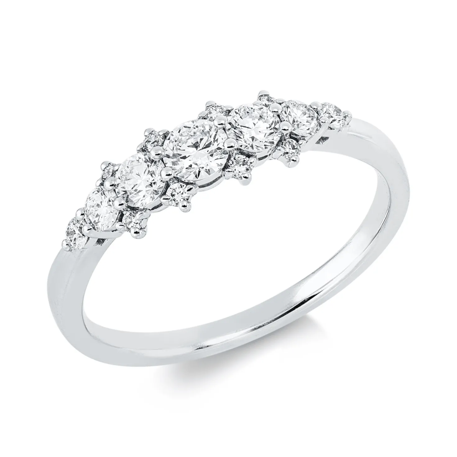 Ring aus 750 Gold Weißgold 15 Brillanten 0,5ct TW-PI B:5,1mm