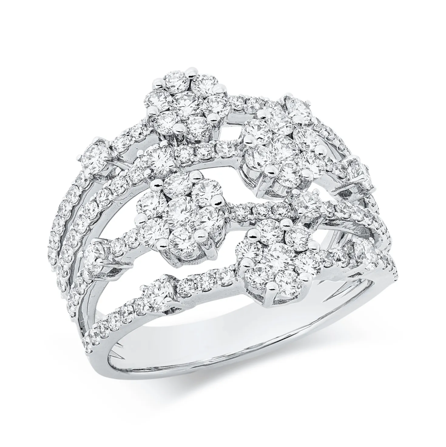 Ring aus 750 Gold Weißgold 106 Brillanten 1,6ct TW-SI B:17,4mm