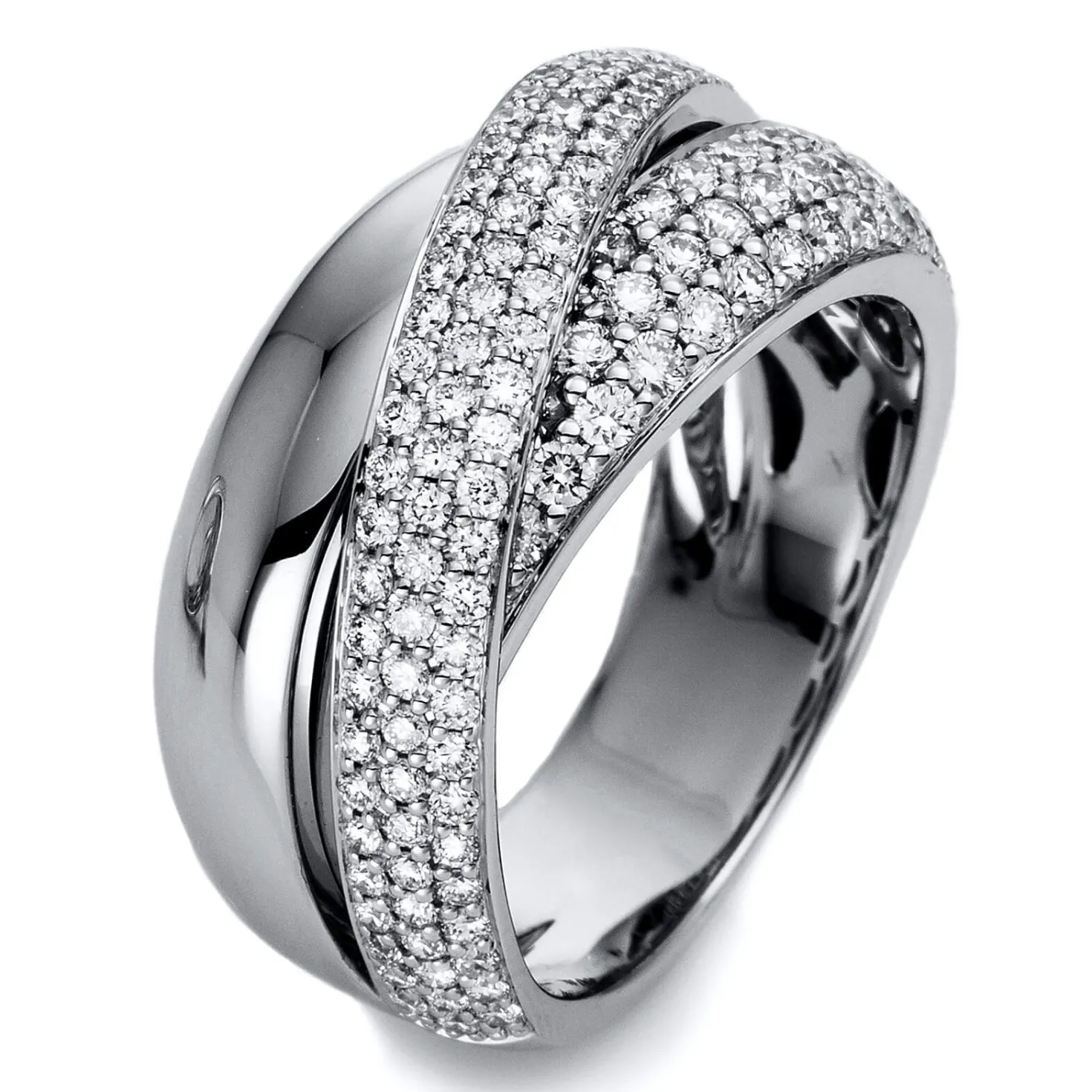 Ring aus 750 Gold Weißgold 143 Brillanten 1,18ct TW-SI B:10,2mm