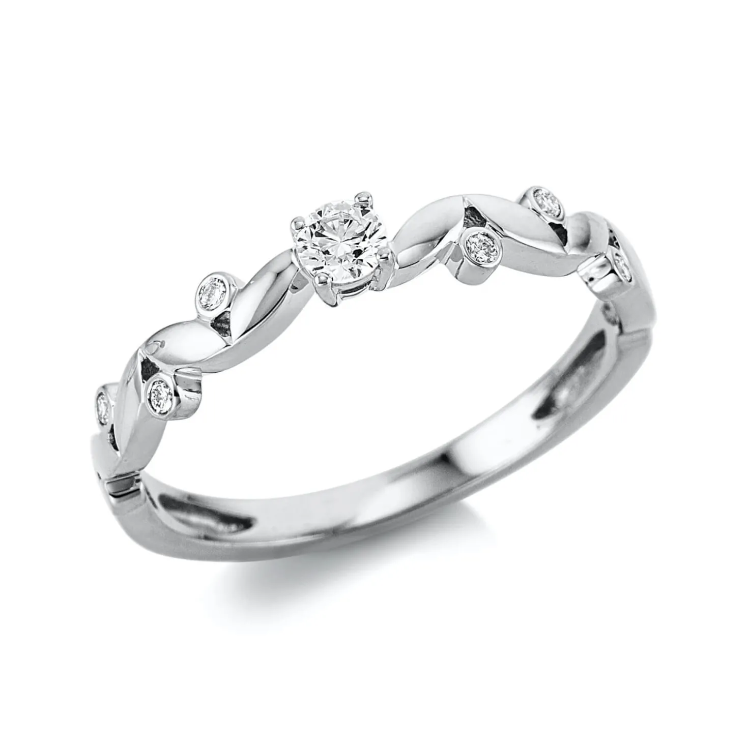Ring aus 750 Gold Weißgold 7 Brillanten 0,16ct TW-SI B:2,9mm 4er-Krappe