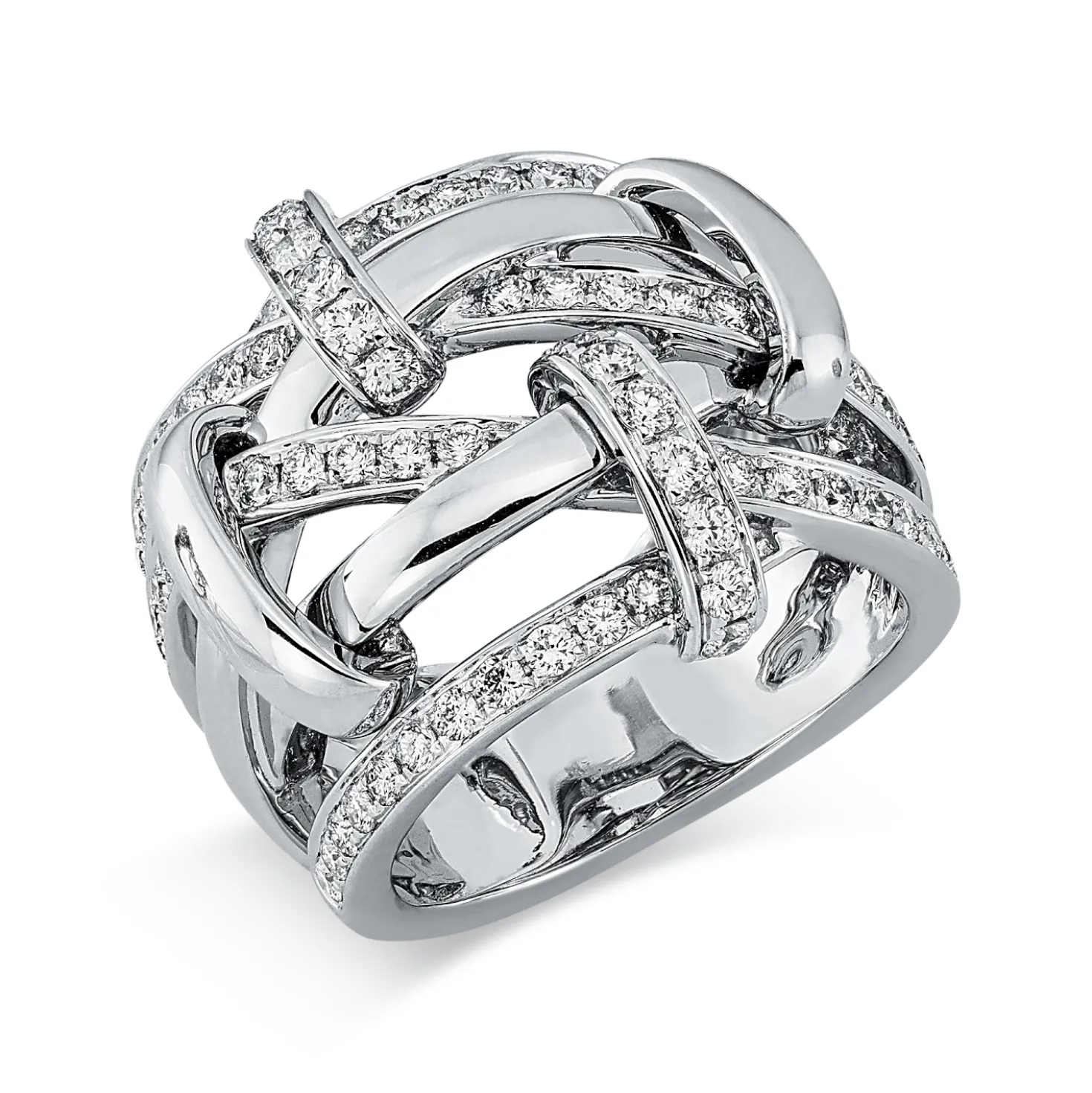 Ring aus 750 Gold Weißgold 80 Brillanten 1,25ct TW-VSI B:20,5mm