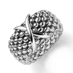 Ring aus 585 Gold Weißgold Damenring Fingerring elastisch Himbeer Breite 14mm