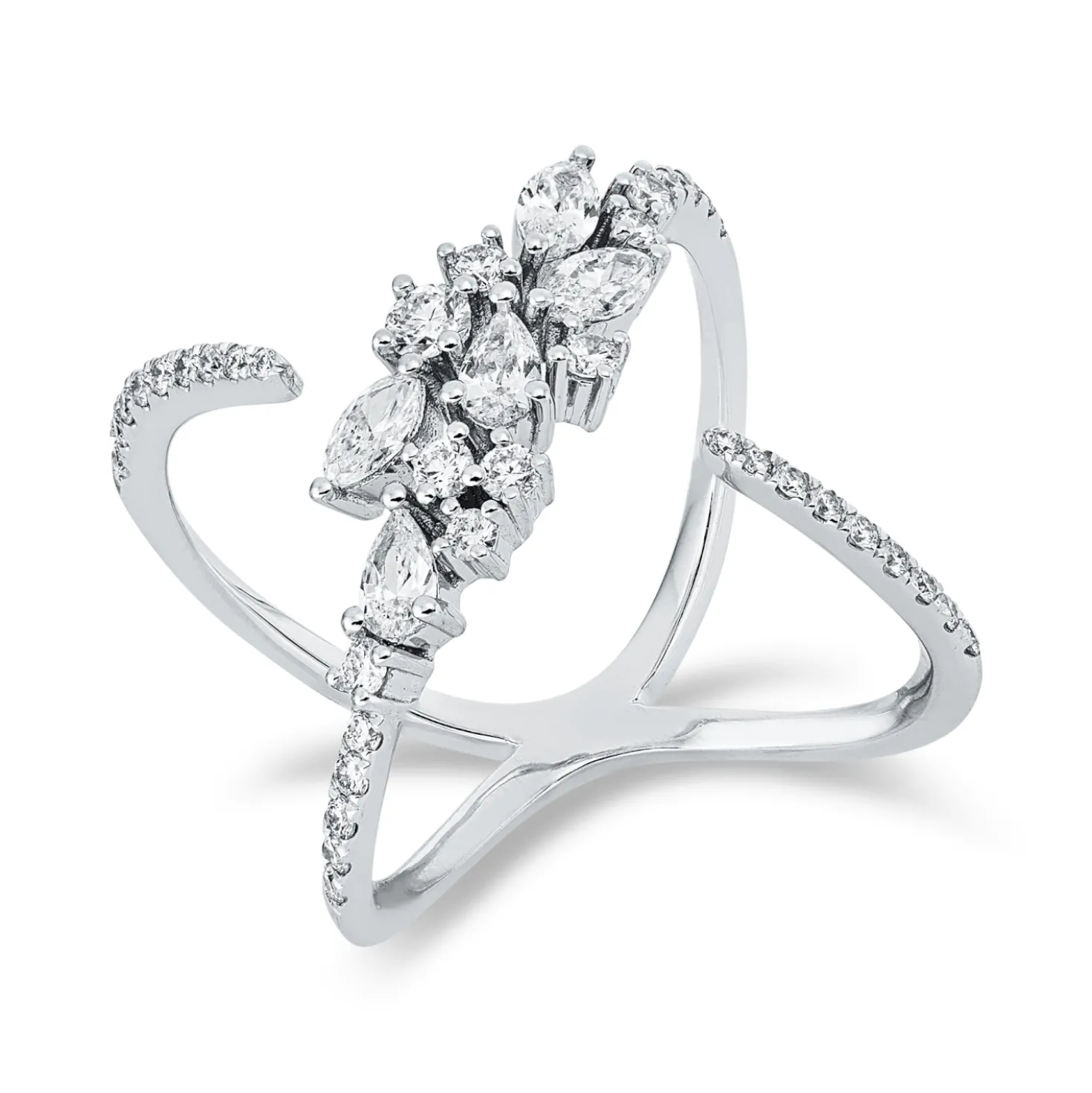 Ring aus 750 Gold Weißgold 42 Diamanten 0,9ct B:18,5mm