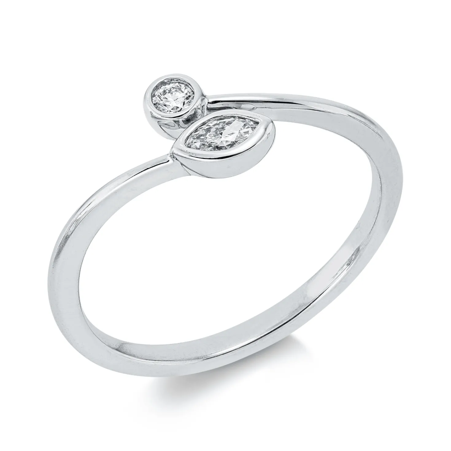 Ring aus 750 Gold Weißgold 2 Diamanten 0,12ct B:6mm Zarge