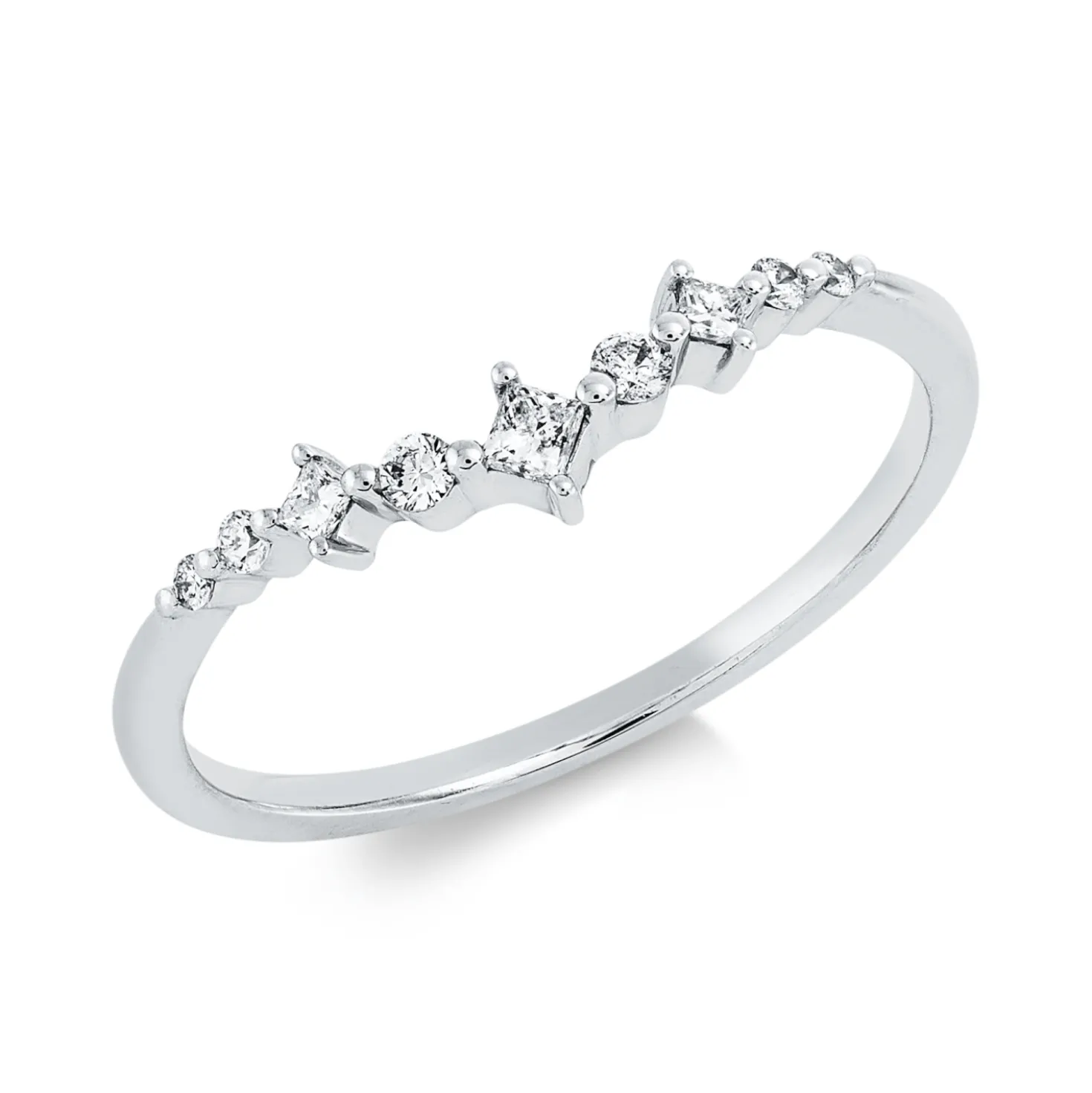 Ring aus 750 Gold Weißgold 9 Diamanten 0,13ct TW-PI B:16,2mm