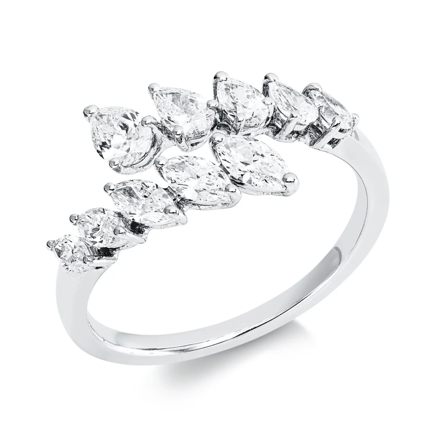 Ring aus 750 Gold Weißgold 10 Diamanten 1,09ct TW-SI B:9,1mm