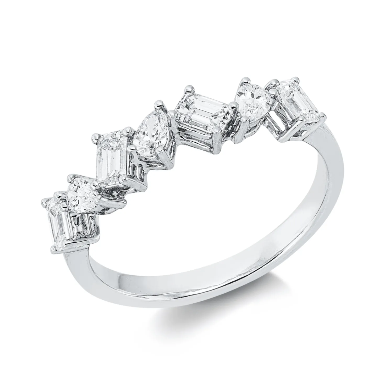 Ring aus 750 Gold Weißgold 7 Diamanten 0,88ct TW-SI B:4,5mm