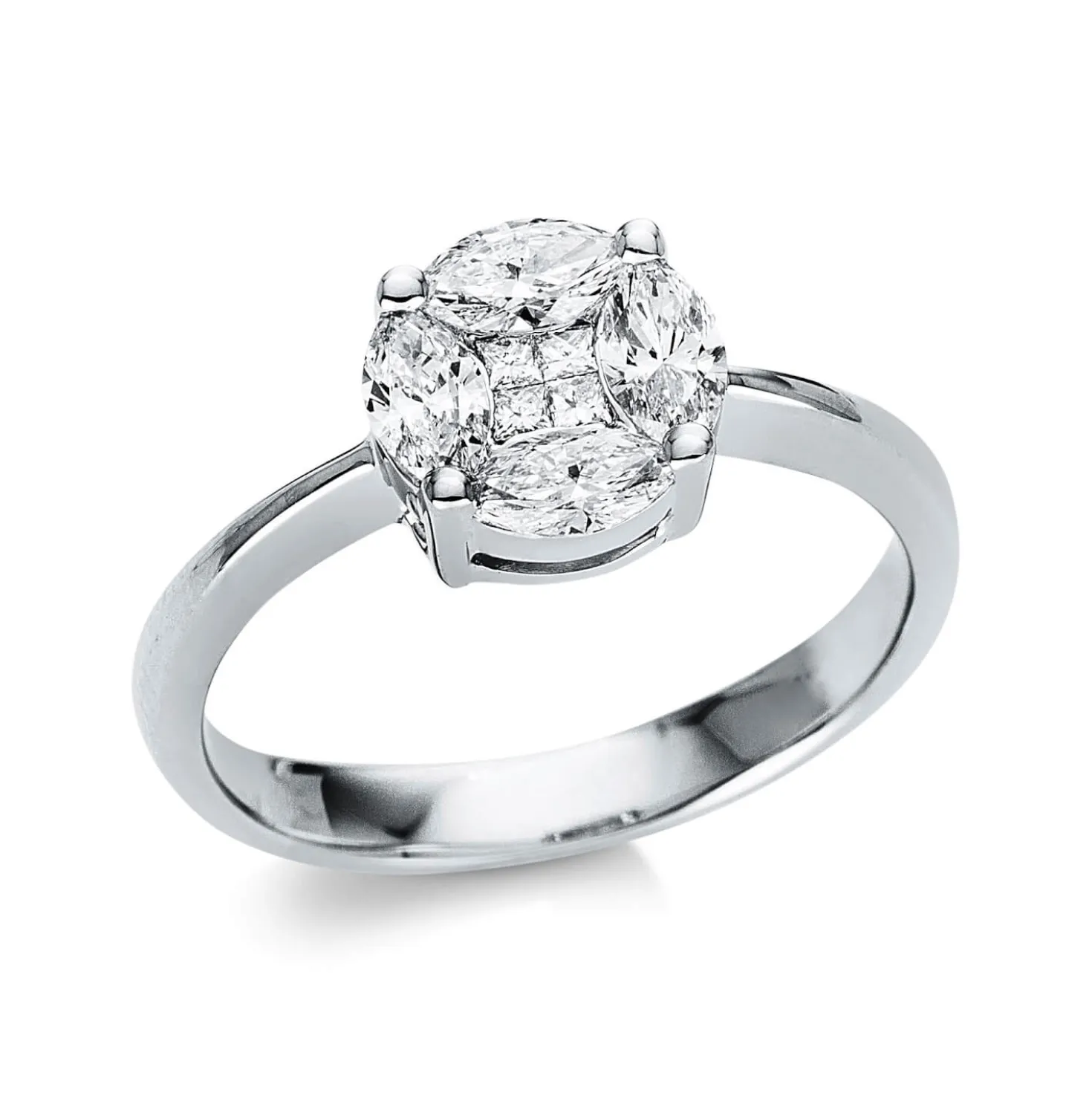 Ring aus 750 Gold Weißgold 8 Diamanten 0,83ct TW-SI B:8,5mm