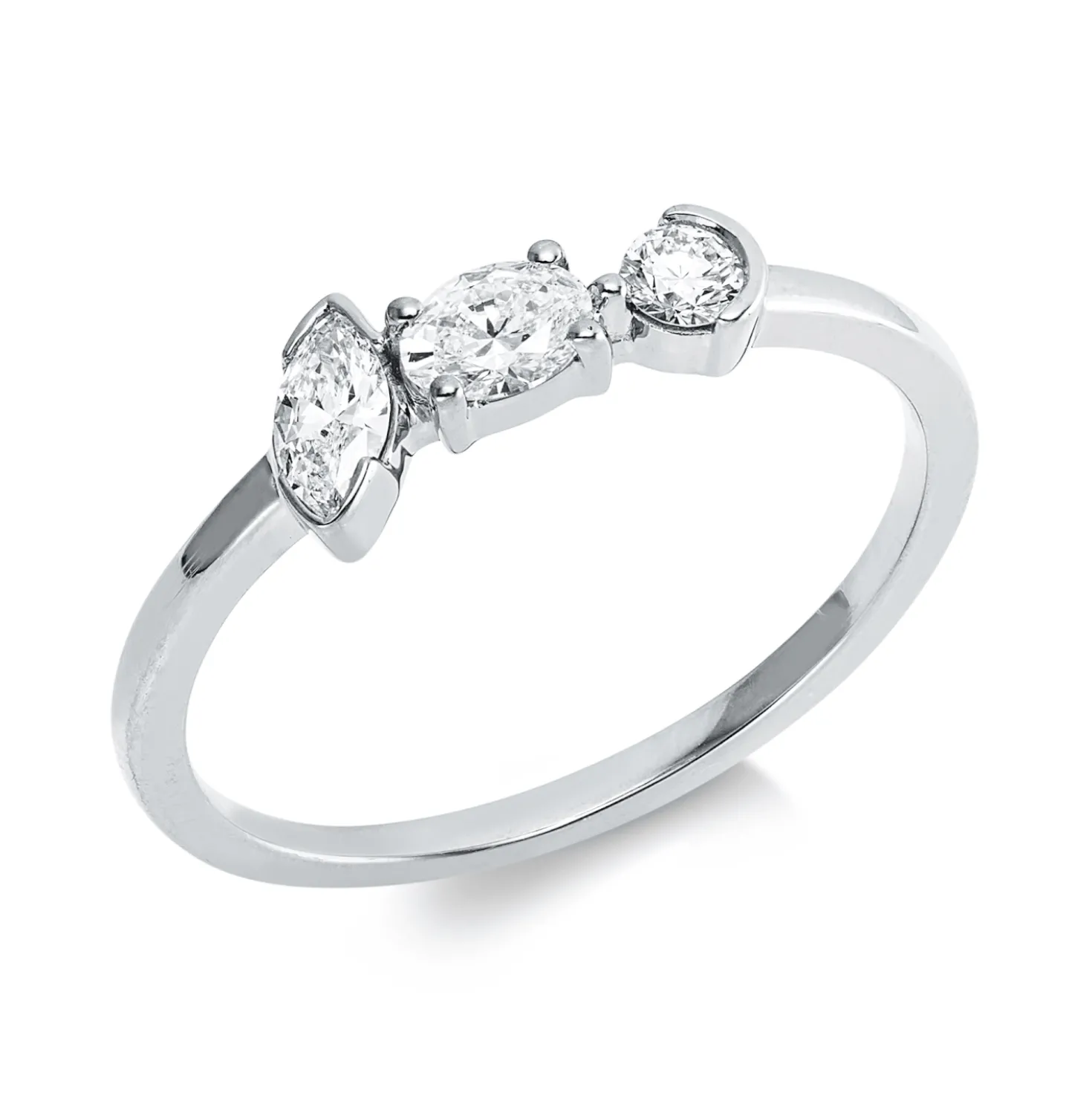 Ring aus 750 Gold Weißgold 3 Diamanten 0,35ct TW-SI B:5,1mm