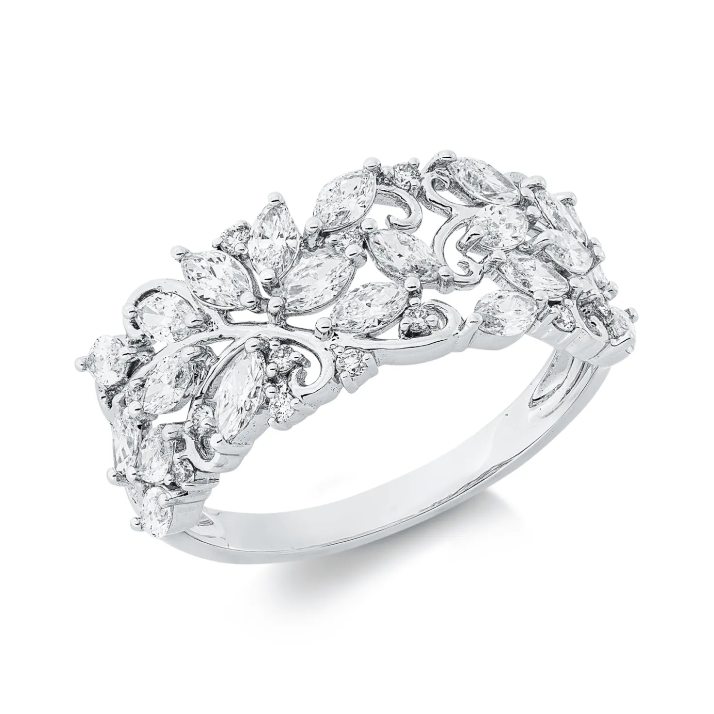 Ring aus 750 Gold Weißgold 33 Diamanten 1,09ct TW-SI B:9mm