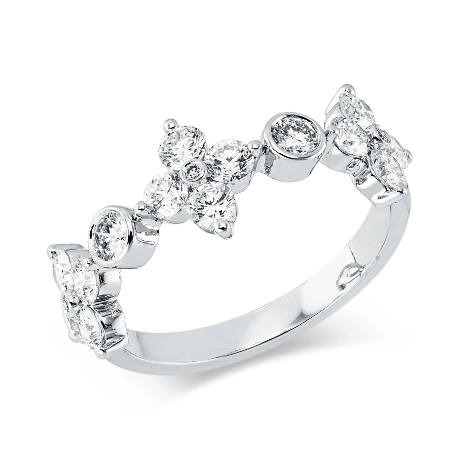 Ring aus 750 Gold Weißgold 17 Diamanten 1,07ct TW-SI B:7,6mm