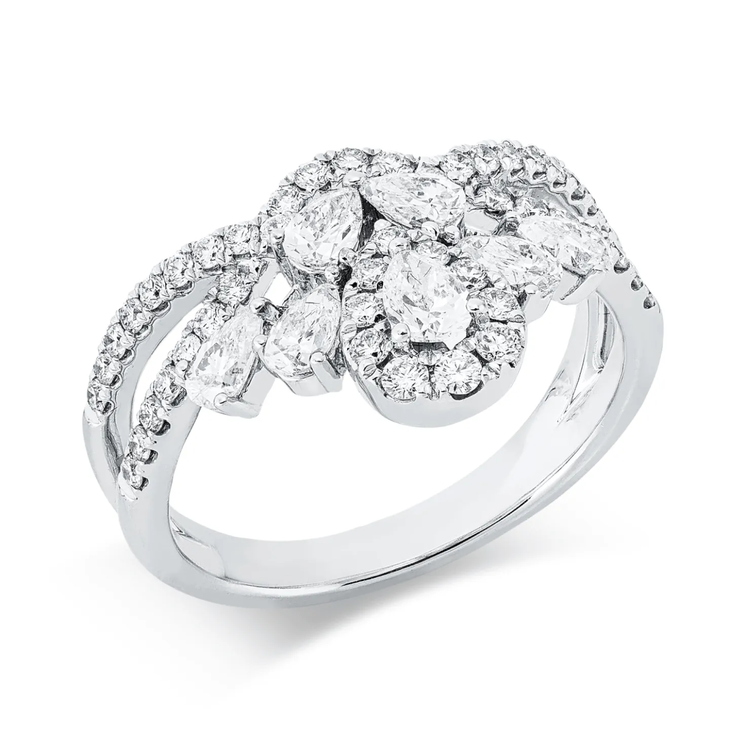 Ring aus 750 Gold Weißgold 53 Diamanten 1,2ct TW-SI B:13,2mm