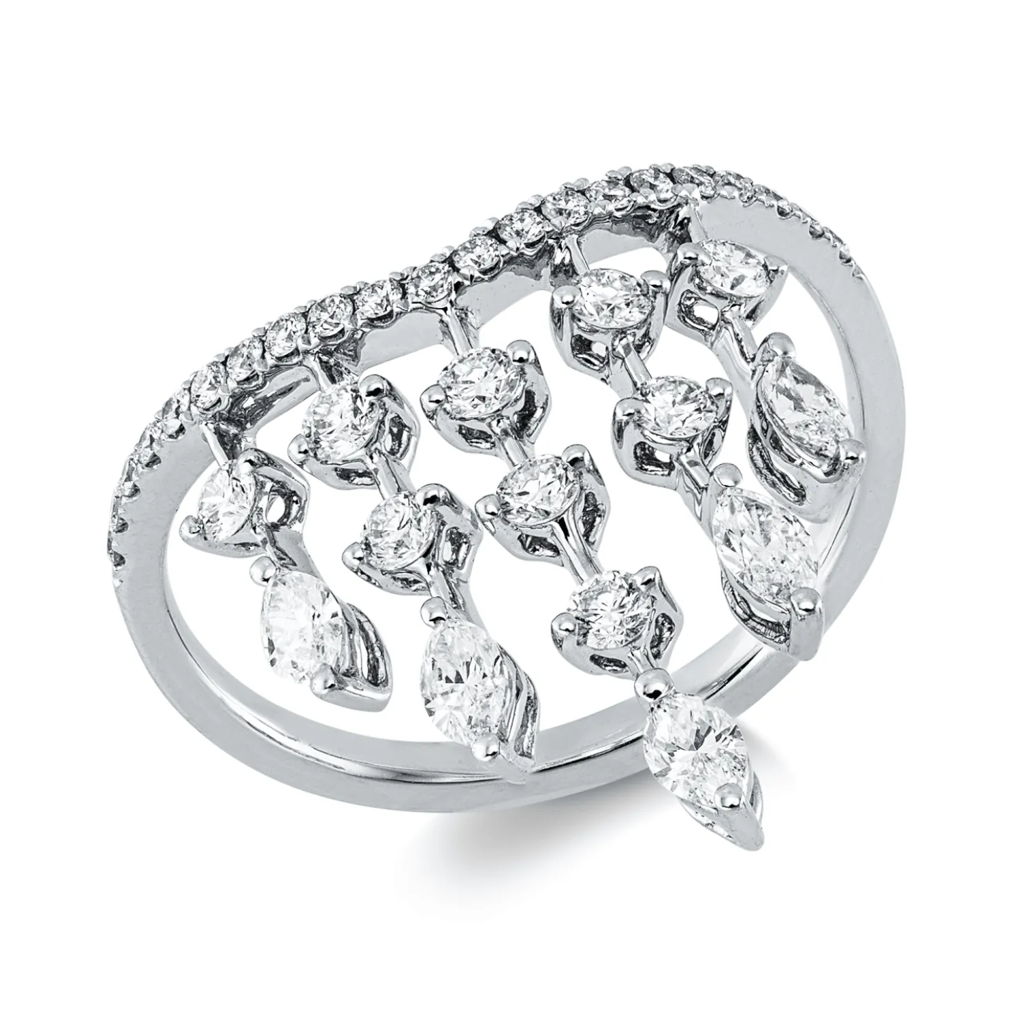 Ring aus 750 Gold Weißgold 35 Diamanten 0,96ct TW-SI B:21,4mm