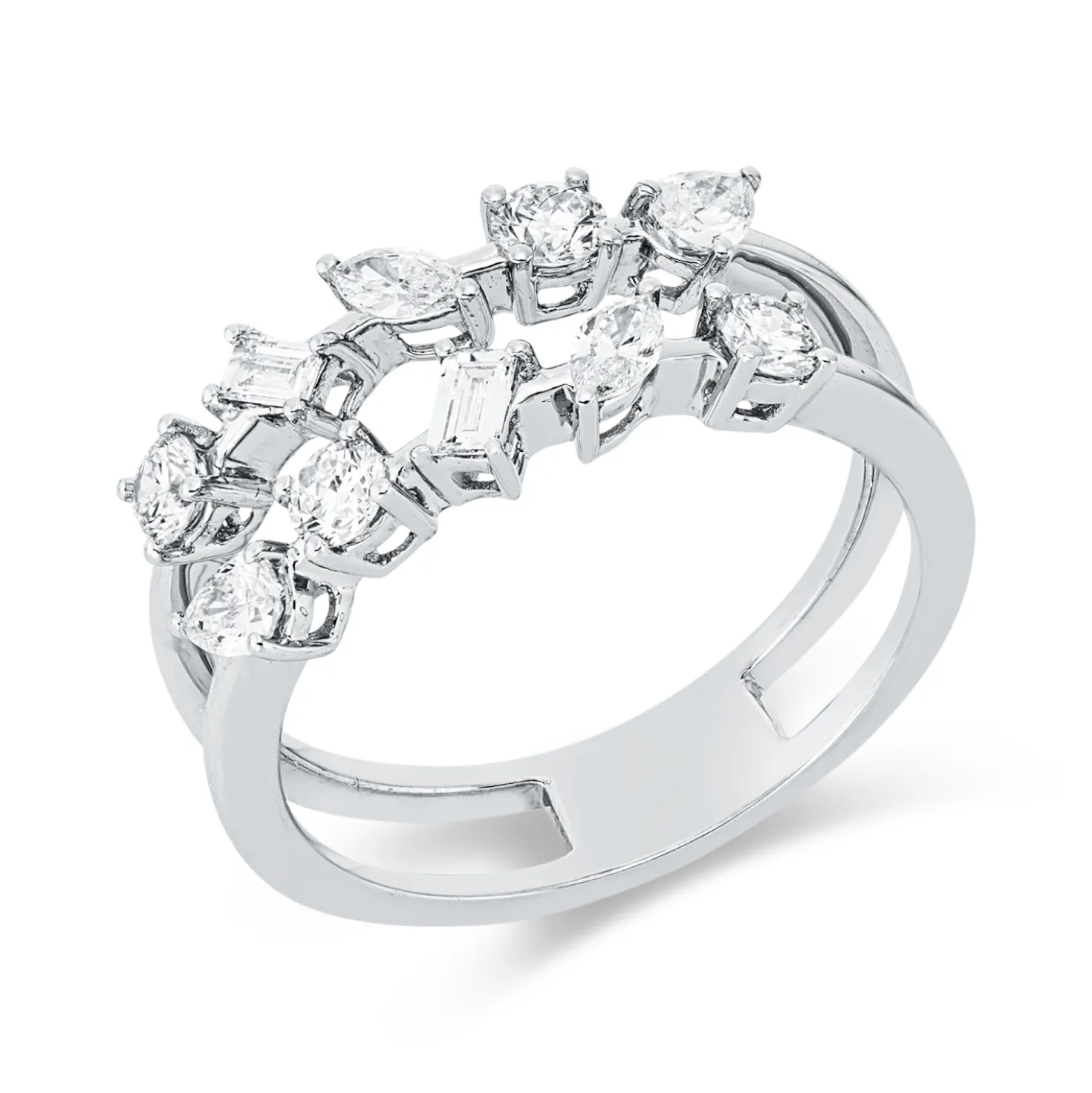 Ring aus 750 Gold Weißgold 10 Diamanten 0,78ct TW-SI B:8mm
