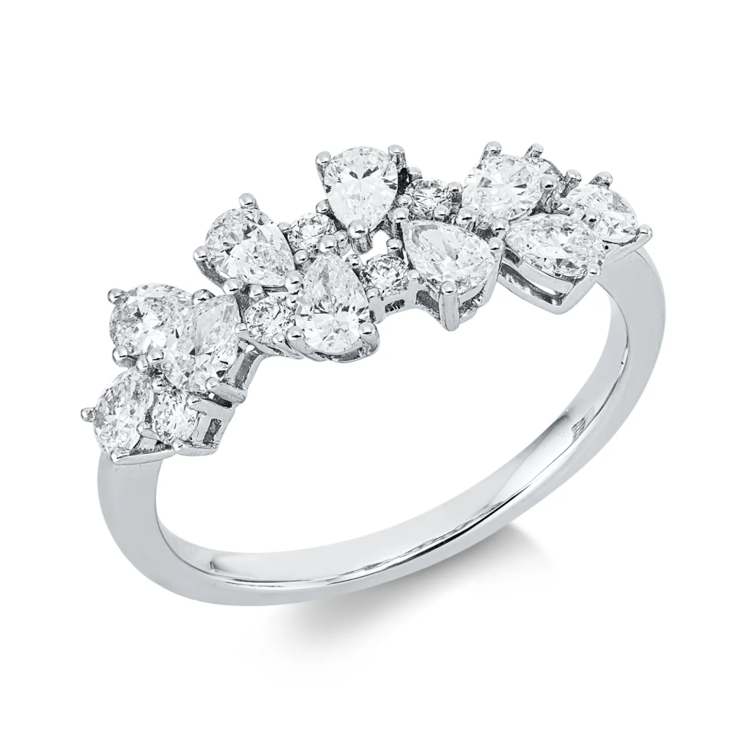 Ring aus 750 Gold Weißgold 16 Diamanten 0,98ct TW-SI B:7,1mm