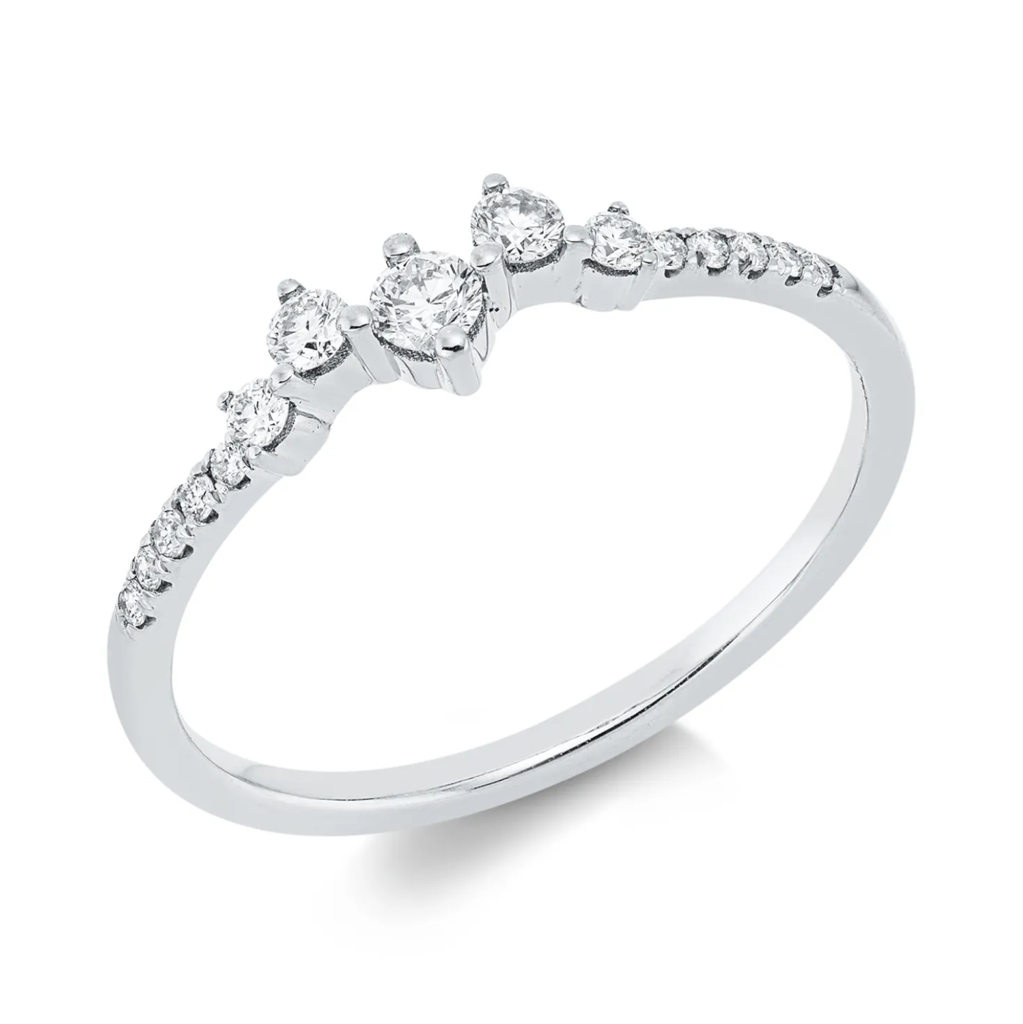 Ring aus 750 Gold Weißgold 15 Diamanten 0,21ct TW-SI B:4mm