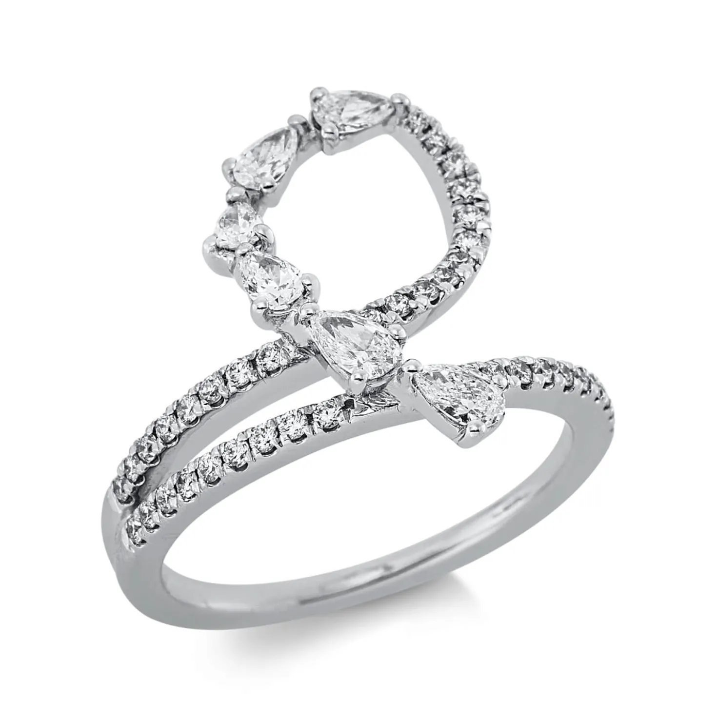 Ring aus 750 Gold Weißgold 46 Diamanten 0,68ct TW-SI B:12,2mm