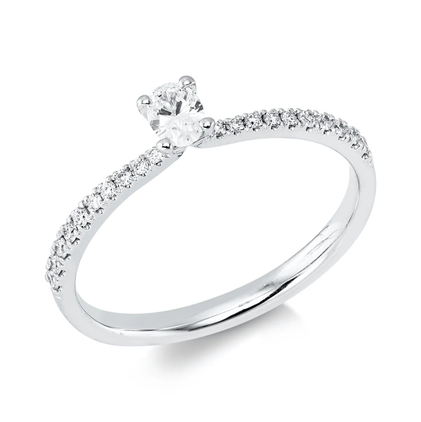 Ring aus 750 Gold Weißgold 21 Diamanten 0,28ct TW-SI B:4,1mm 4er-Krappe