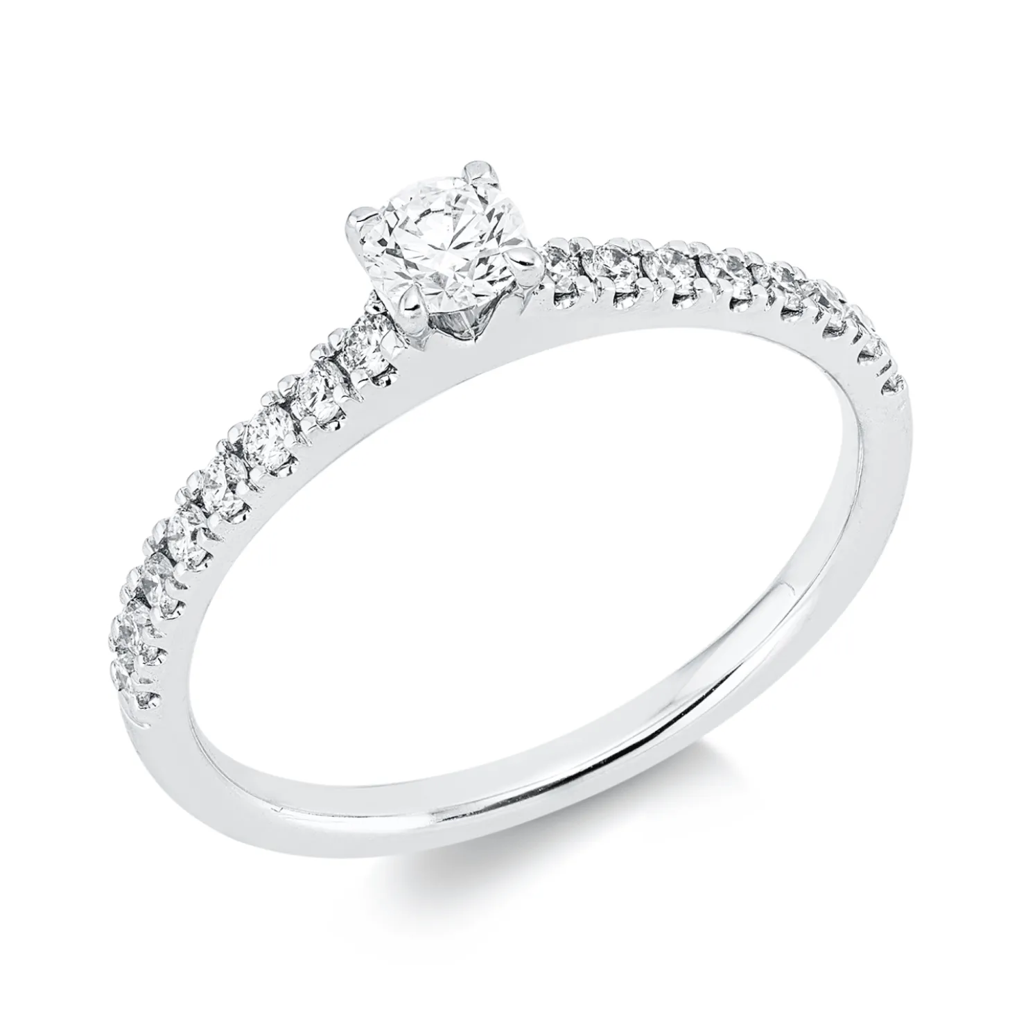 Ring aus 750 Gold Weißgold 17 Diamanten 0,44ct TW-SI B:3,7mm 4er-Krappe