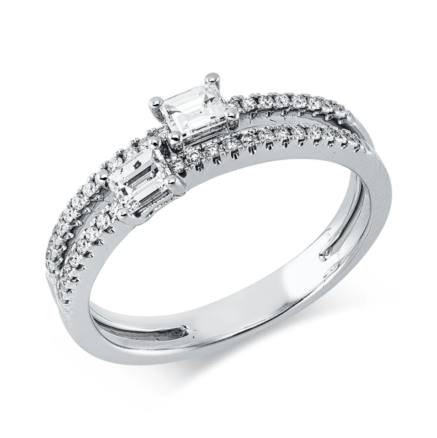 Ring aus 750 Gold Weißgold 42 Diamanten 0,46ct TW-SI B:5,7mm 4er-Krappe