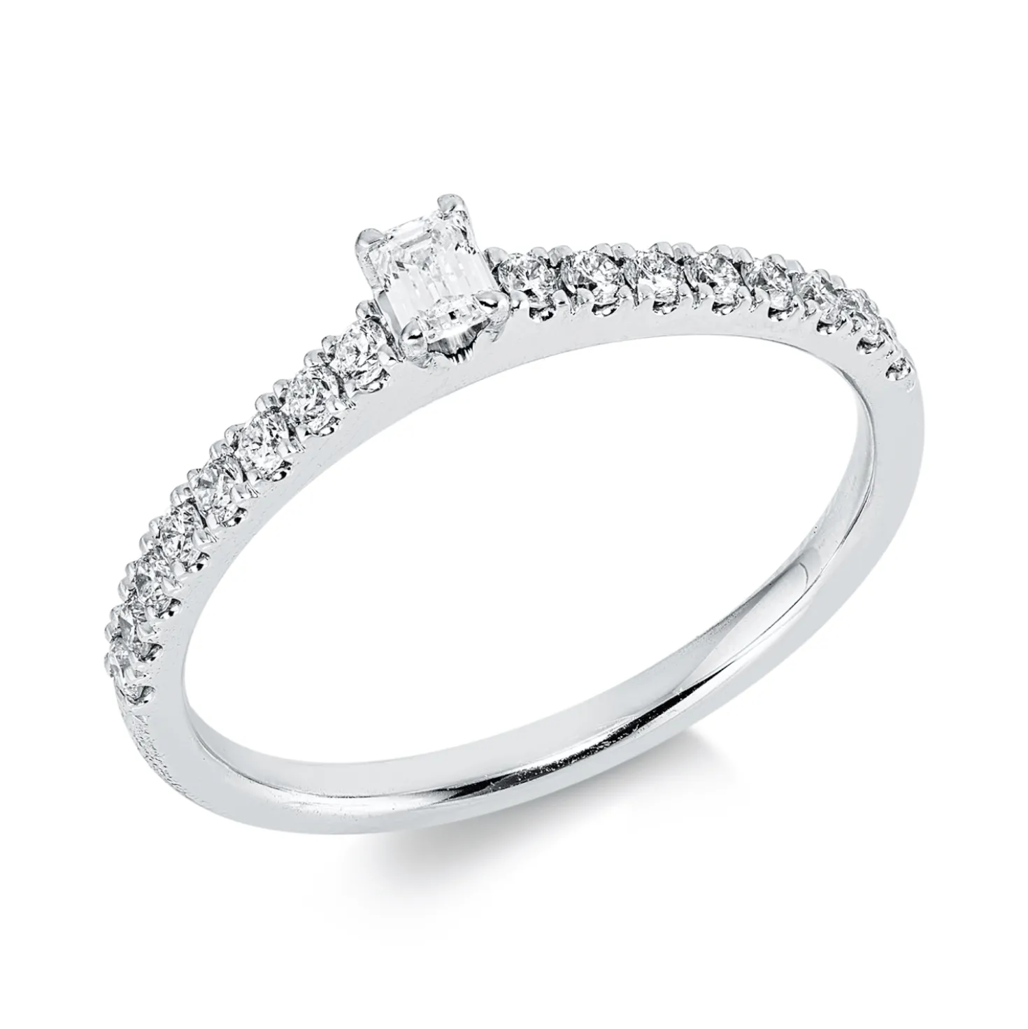 Ring aus 750 Gold Weißgold 17 Diamanten 0,35ct TW-SI B:3,3mm 4er-Krappe