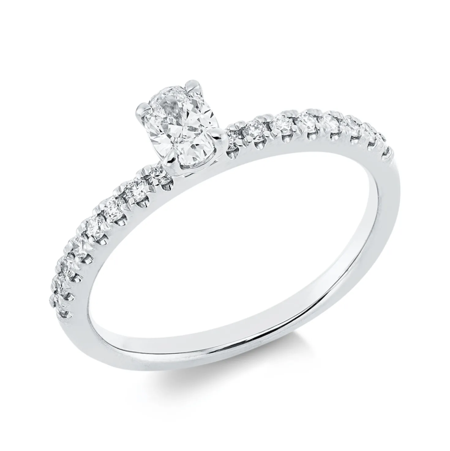 Ring aus 750 Gold Weißgold 17 Diamanten 0,46ct TW-SI B:4,9mm 4er-Krappe