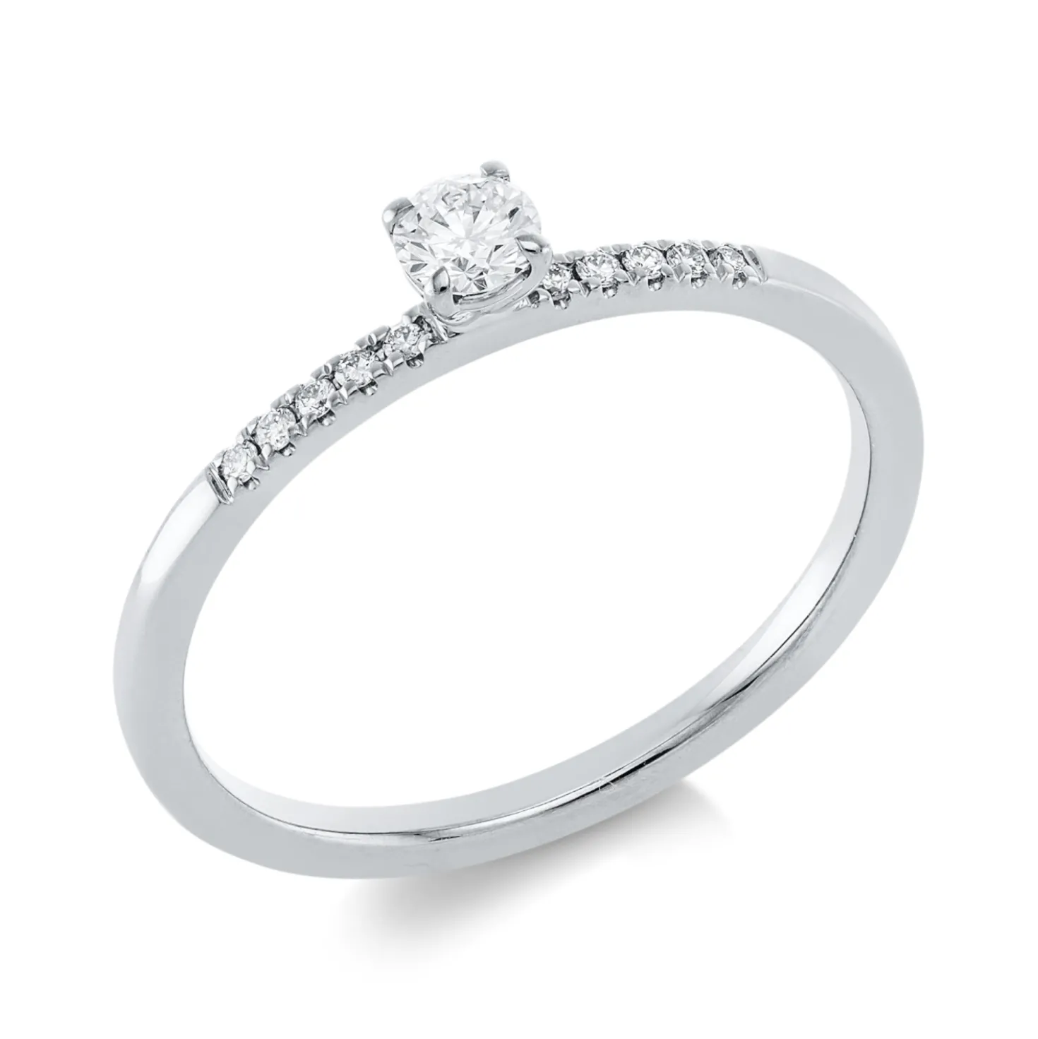 Ring aus 750 Gold Weißgold 11 Diamanten 0,2ct TW-SI B:3,3mm 4er-Krappe